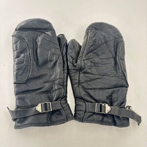 Vintage WOLVERINE Black Leather MITTENS Lined Mens M Snowmobile Nylon Stitch
